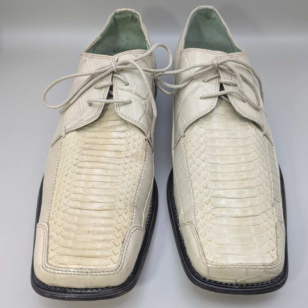 Stacy Adams Genuine Snake Leather White Cream Dress Shoes Mens Size 10.5